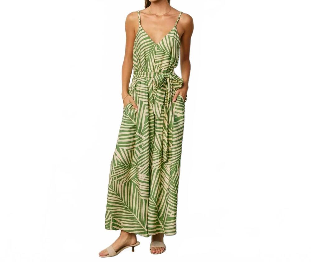 NEW DRESS FORUM janie tropical spaghetti strap maxi dress in sage cream flowy